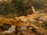 Large Antique English 19thC Oil Painting River Lyn Landscape Barnstaple Devon by Albert Lane, 1860