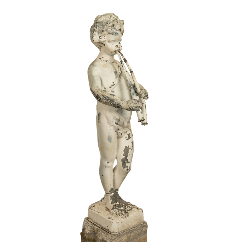 Antique French Lead Garden Statue Fountain Piping Boy Pan Putto Bacchante 1880