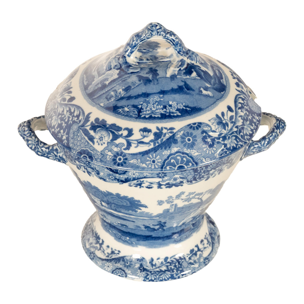 Antique Copeland Spode Blue & White Porcelain "Italian" Pattern Lazy Susan 1890