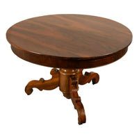 Antique Round Carved French Walnut Pedestal Tripod Dining Center Table 1850