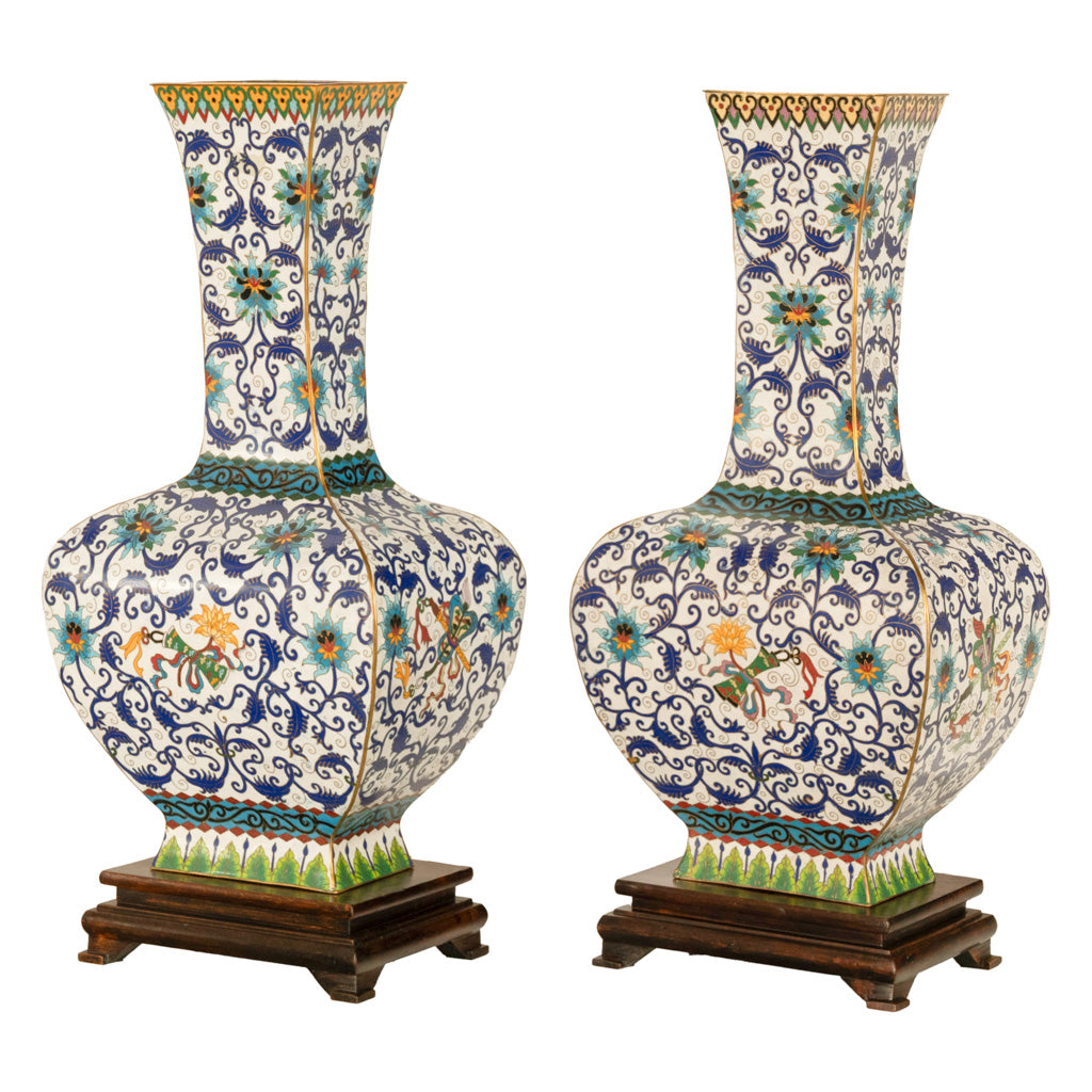 Antique Pair Monumental Chinese Qing Qianlong Period Cloissoné Enamel Vases 1795