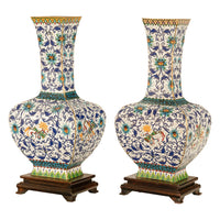 Antique Pair Monumental Chinese Qing Qianlong Period Cloissoné Enamel Vases 1795