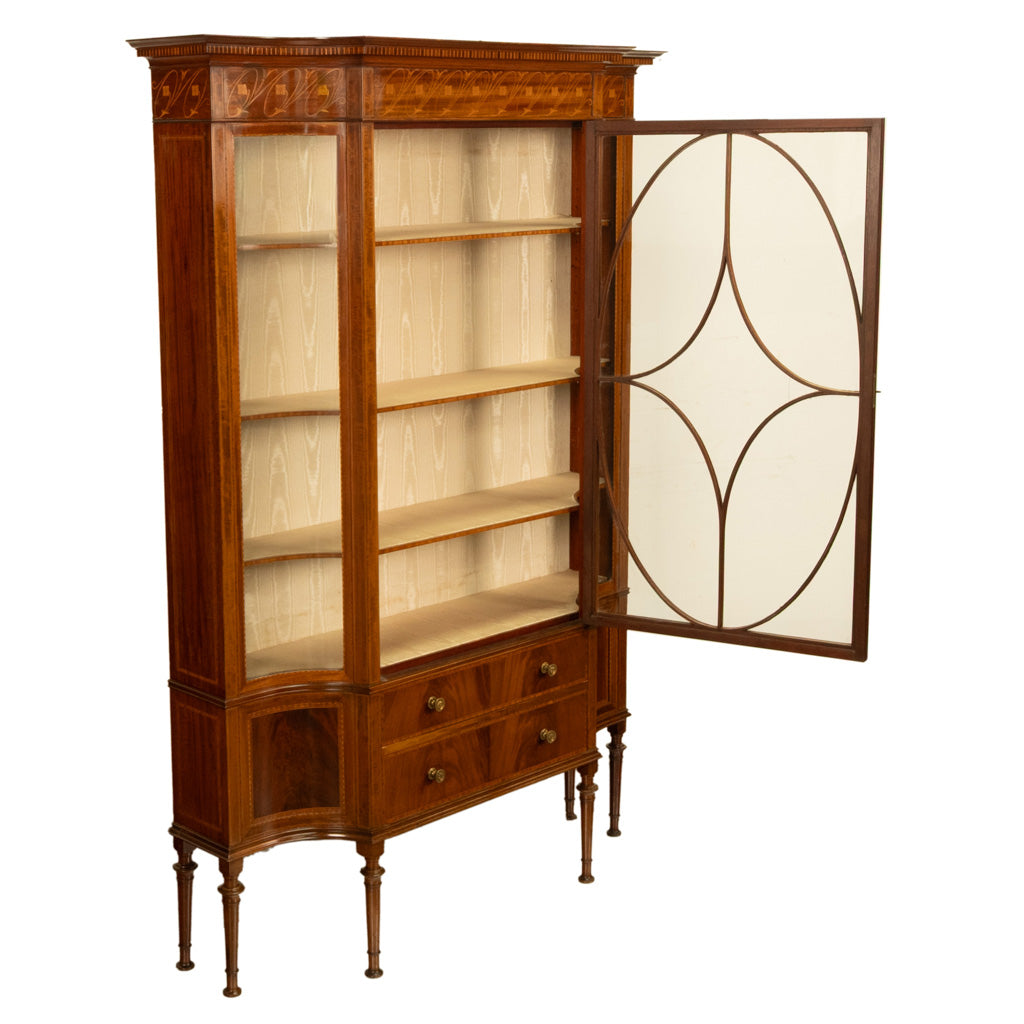 Antique Art Nouveau Inlaid Mahogany Display China Cabinet Vitrine Waring Gillow, 1905