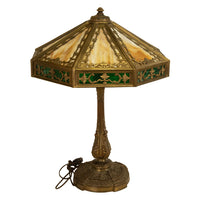 Antique American Arts & Crafts 3 Light Slag Glass Table Lamp by Miller Co. 1910