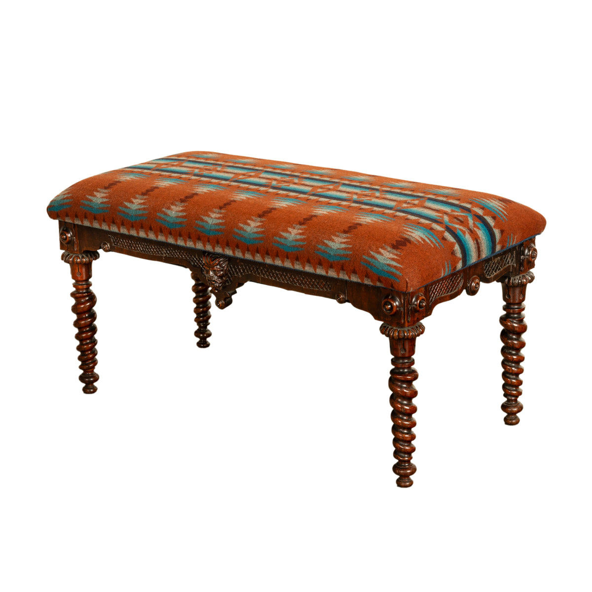 Antique American Renaissance Revival Window Music Bench Seat Pendleton Wool 1870