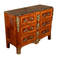 Antique 18thC French Louis XV Ormolu Inlaid Kingwood Marble Commode Chest 1780