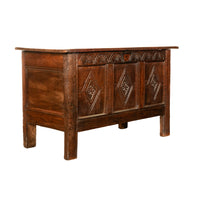 Antique English 17th Century Charles II Carved Oak Coffer Panelled Chest 1680