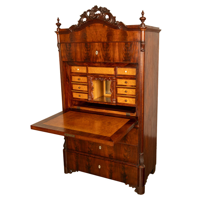 Antique Austrian Mahogany Maple Inlaid Biedermeier Secretary Chest Cabinet 1850