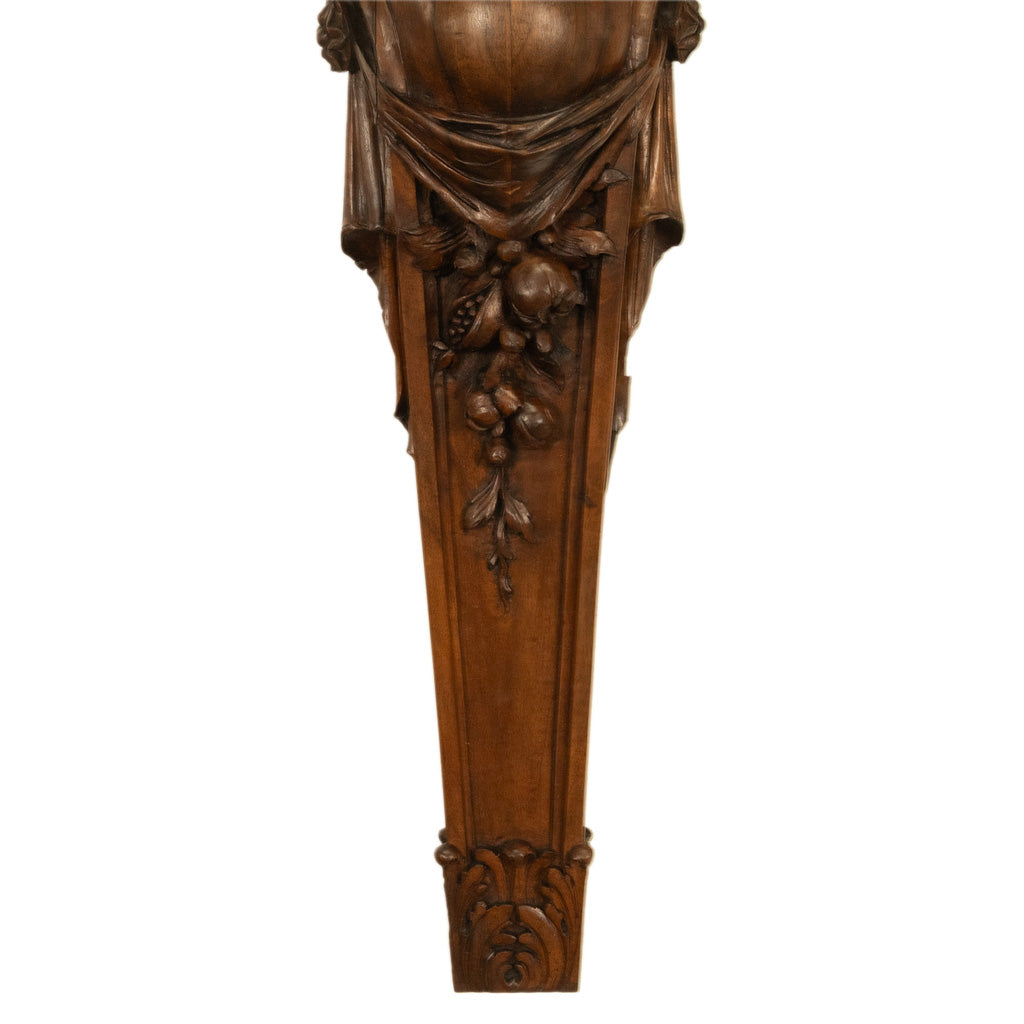 Antique 19thC Italian Carved Walnut Renaissance Revival Pair Caryatid Brackets, Circa 1850
