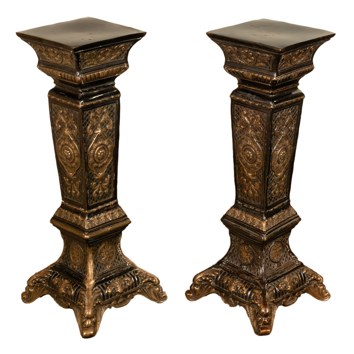 Pair Antique Regency Louis XV Style Gilt Bronze Pedestals Column Stands 1910