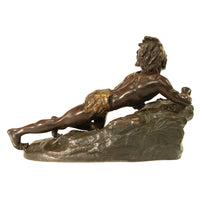 Antique French Art Deco Bronze Sculpture Native American Indian Hunter Scout by René-André Varnier, Circa 1920