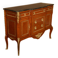 Antique French Parquetry Ormolu Marble Top Louis XVI Commode Chest Drawers 1880