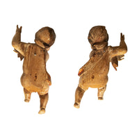 Pair Antique 18thC Italian Baroque Carved Polychrome Putti Angels Statues 1700