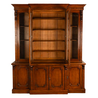 Antique Monumental Irish Carved Oak Breakfront Bookcase Library Bibliotheque circa 1860