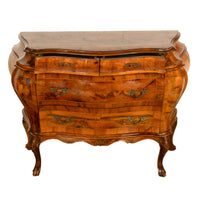 19th Century Italian Antique Inlaid Walnut Bombe Louis XV Venetian Commode 1880