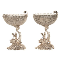 Antique Pair German Silver Master Salts Grotto Shells Putti Dolphins Hannau 1890