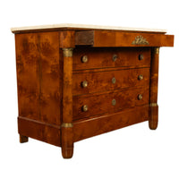 Antique 19th Century French Empire Burl Walnut Marble Ormolu Chest Drawers Commode 1810