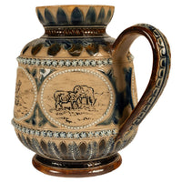 Antique Aesthetic Movement Doulton Lambeth Hannah Barlow Stoneware Jug Sheep, 1873