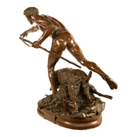 Monumental French Figurative Bronze Statue 'Au Loup' Shepherd Dog Sheep Hunting by Louis-Auguste Hiolin, 1874
