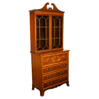 Antique Georgian Sheraton Marquetry Mahogany Bureau Bookcase Butler's Secretary Circa 1810