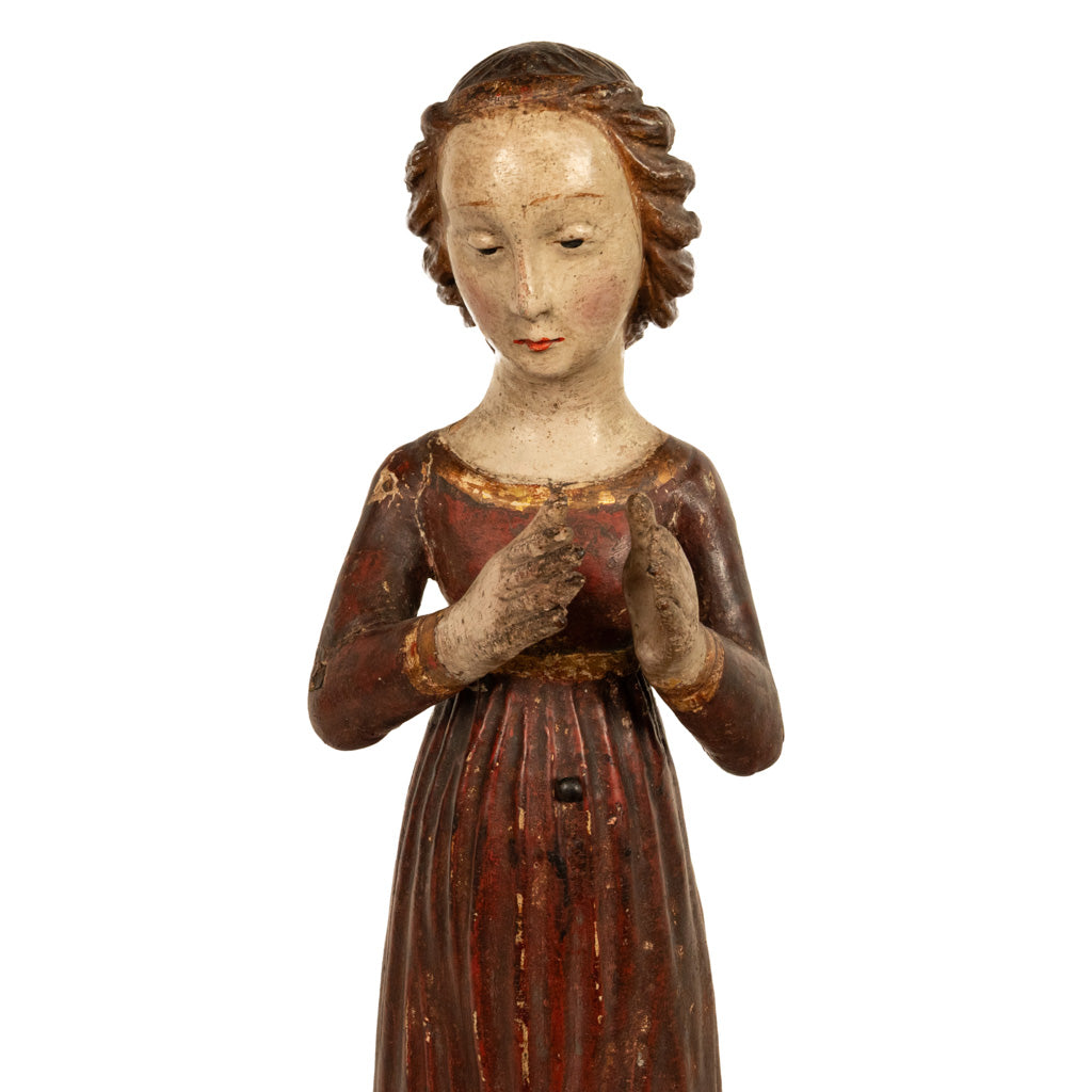 Antique Italian 15th Century Carved Wood Hand-Painted Madonna Statue Vecchietta 1460