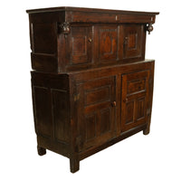 Antique Early 18th Century Welsh English Deuddarn Carved Oak Court Cupboard 1737