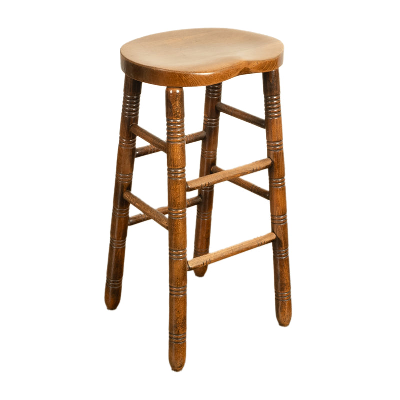 Antique Set of Five Antique Arts & Crafts Turned Elm Bar Sadle Seat Stools 1900