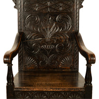 Antique 17th Century English Charles II Oak Carved Wainscot Armchair 1680