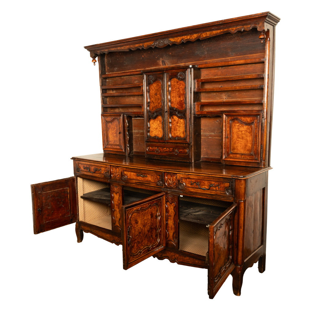 Antique French Provincial Normandy Carved Walnut Dresser Buffet Vaissilier 1790