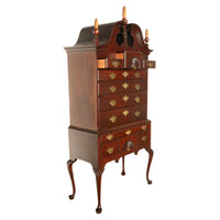 Antique 18thC American Federal Queen Anne Mahogany Bonnet-Top Highboy Salem Massachusetts 1790