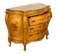 Antique 19th Century Italian Venetian Rococo Hand Painted Bombe Commode Chest of Drawers 1820