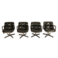 Set of 4 Mid Century Modern Charles Pollock Knoll Black Leather Executive Chairs, 1963