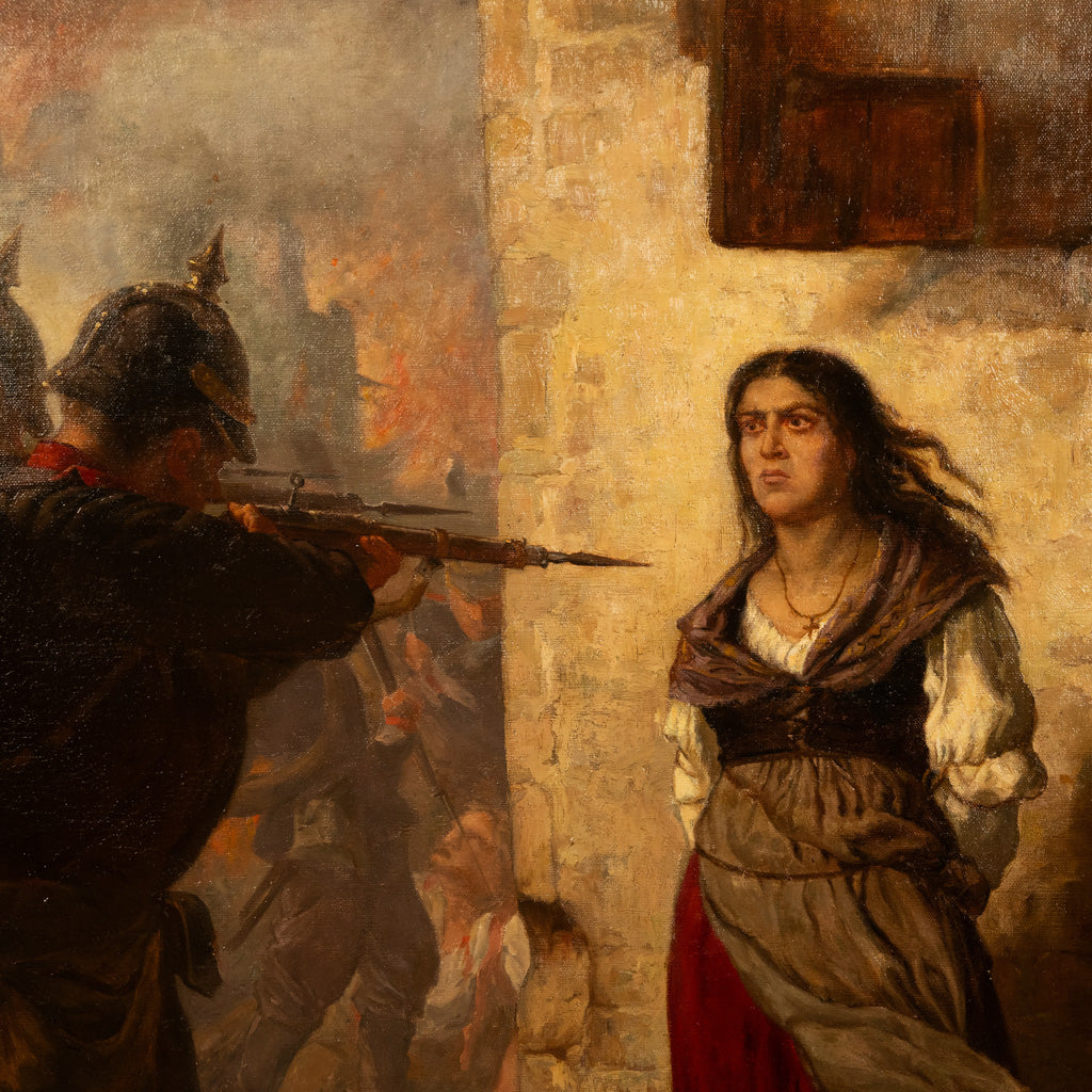 Pair French Franco-Prussian Historical Military War Propaganda Oil Paintings by Charles Louis Muller, 1870