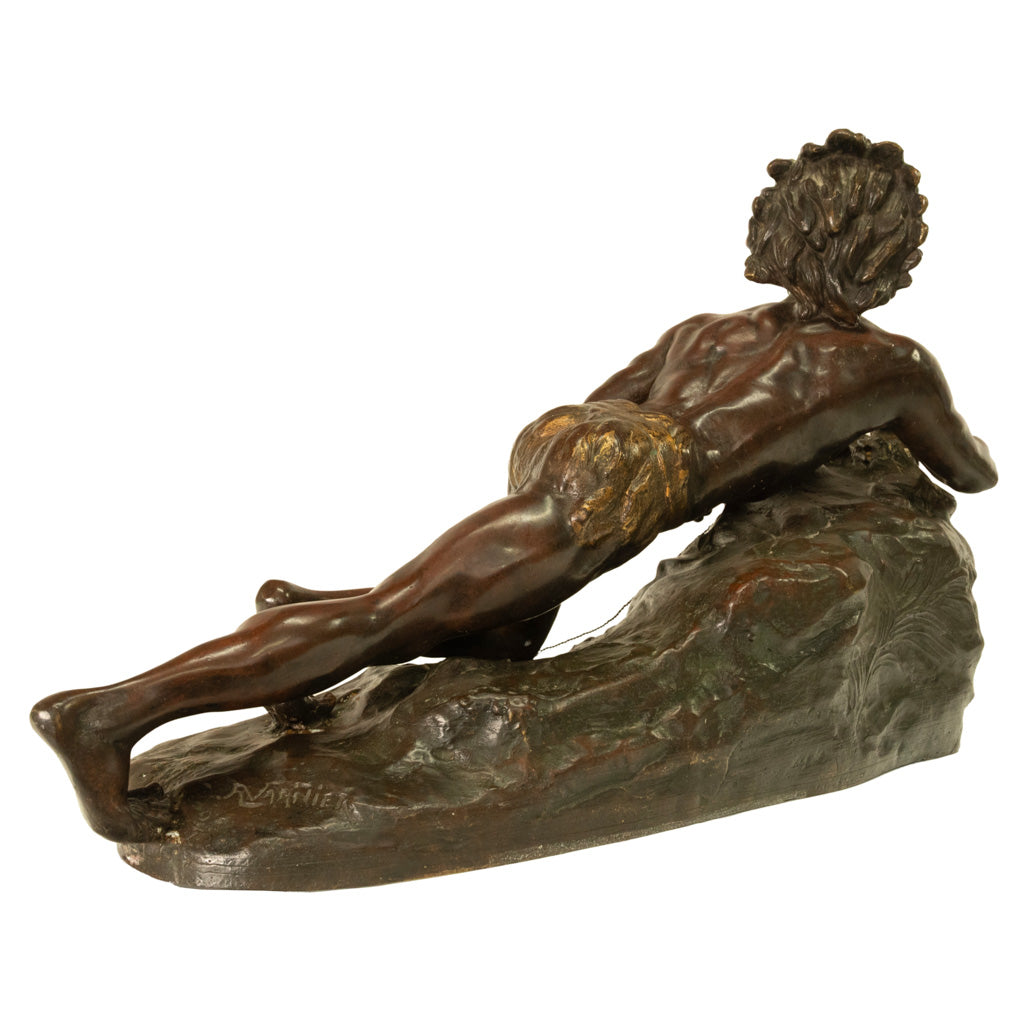 Antique French Art Deco Bronze Sculpture Native American Indian Hunter Scout by René-André Varnier, Circa 1920