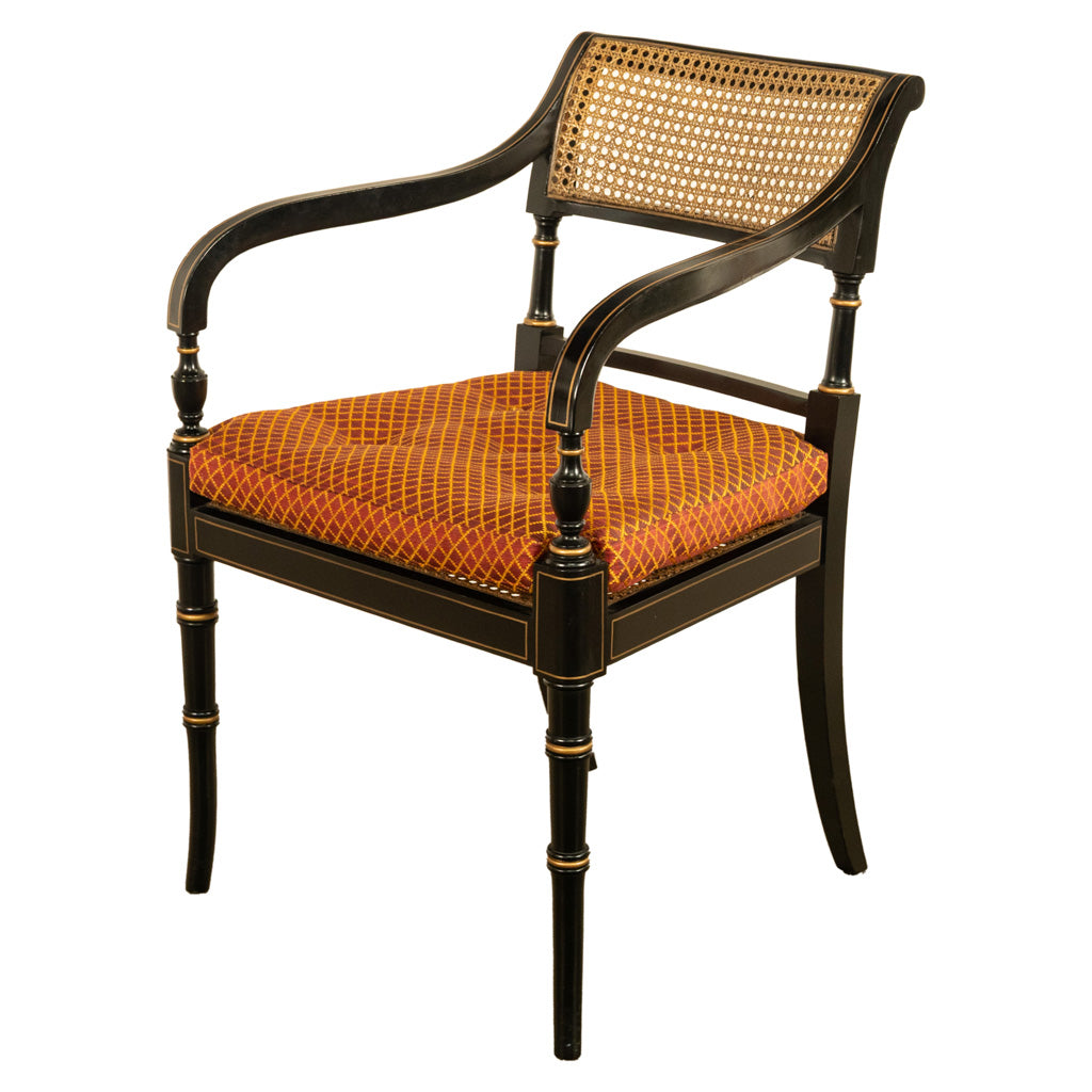 Set Eight Federal Style Japanned & Gilded Dining Arm Chairs Kittinger Furniture
