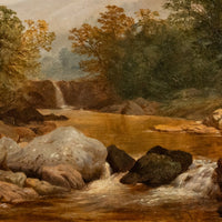 Large Antique English 19thC Oil Painting River Lyn Landscape Barnstaple Devon by Albert Lane, 1860