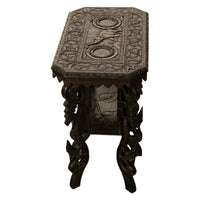 Antique Carved Anglo Indian Teak Wood Elephant Twin Tier Lamp Side Table 1900