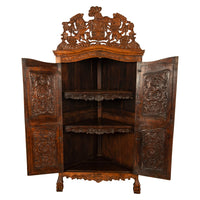 Antique 18th Century Carved Walnut Corner Cabinet Spainish Royal Coat of Arms