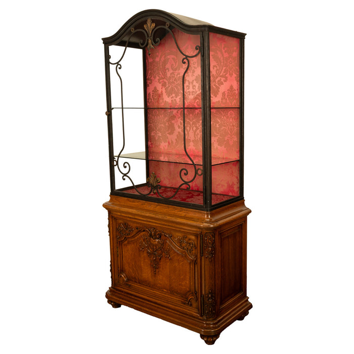 Antique French Louis VVI Carved Oak Iron & Glass Vitrine by Maison Soubrier 1900