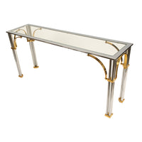 Mid Century Modern Chrome & Brass Glass Console Sofa Table by John Vesey 1960s