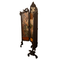 Antique French Rococo Oil Canvas Walnut Painting Landscape Cherubs Screen 1870
