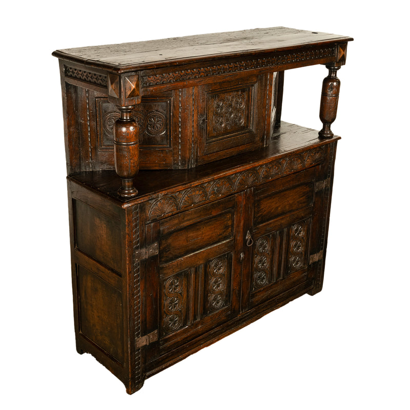 Antique 17th Century Elizabethan Tudor Period Carved Oak Court Cupboard Cabinet Circa 1600