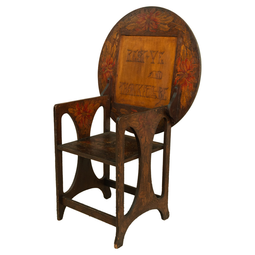 Antique Folk Art Poker Work Arts & Crafts Monks Bench Table Chair New York 1900