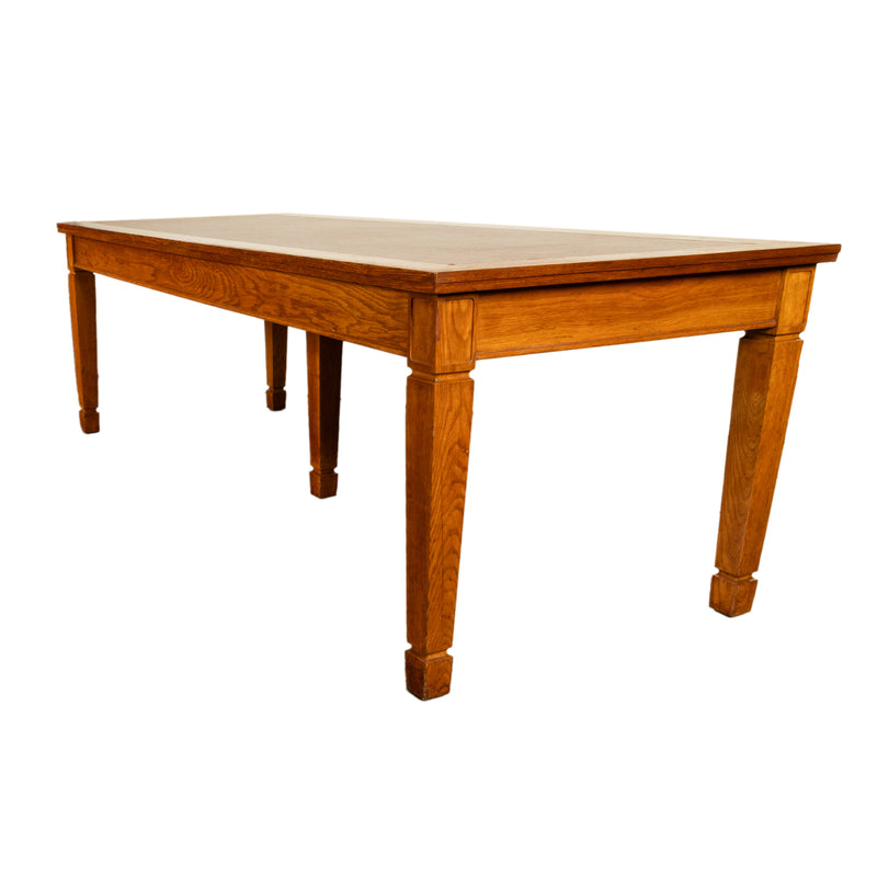 Long Antique Oak Arts & Crafts Five Leg Library Conference Dining Table 1900