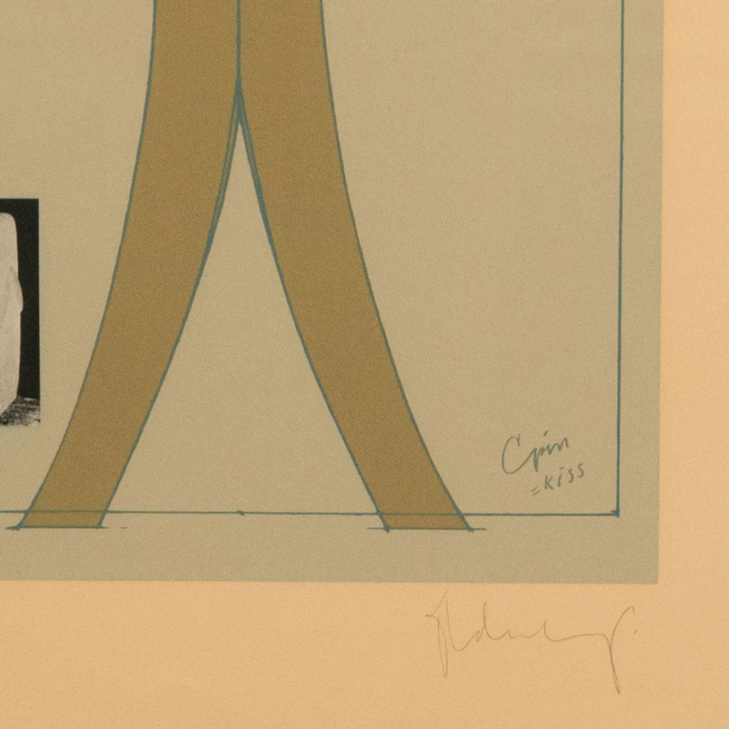 Pop Art Silk Screen Print and Collage "Clothespin Brancusi's Kiss" Philadelphia by Claes Oldenburg, 1972