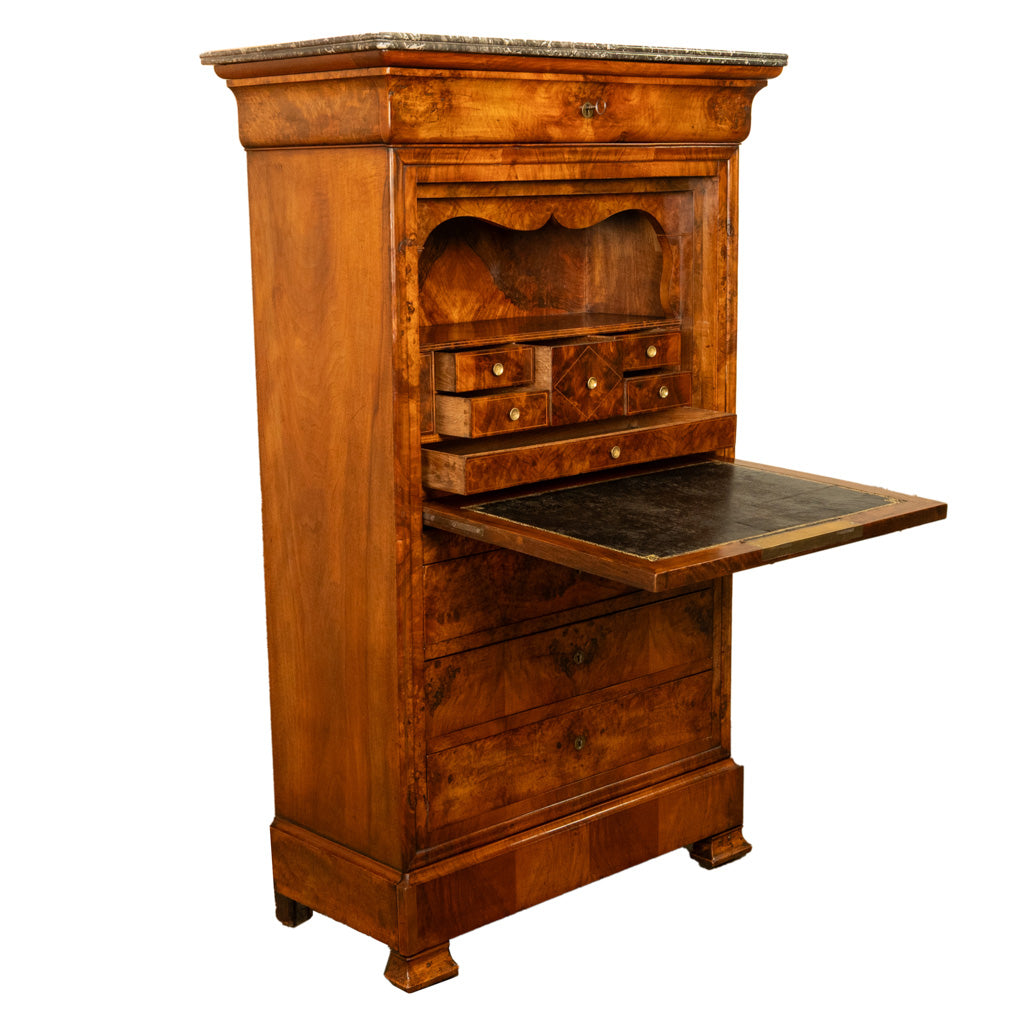 Antique French Louis Philippe Burr Walnut Secrétaire à Abattant Desk Chest 1840