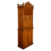 Antique American Carved Oak Victorian Roll Top Letter File Cabinet Amberg Co, 1883