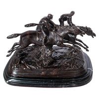 Antique French 19th Bronze Equestrian Group Horses Jockeys Statue Sculpture by by Paul Louis Emile Loiseau-Rousseau, Paris 1895