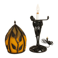 Large Antique French Art Deco Daum Glass & Edgar Brandt Iron Table Lamp 1920s