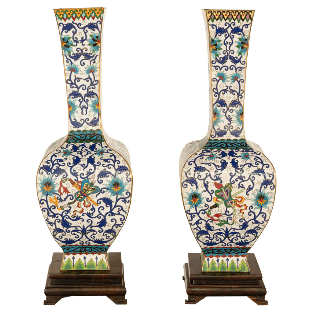 Antique Pair Monumental Chinese Qing Qianlong Period Cloissoné Enamel Vases 1795